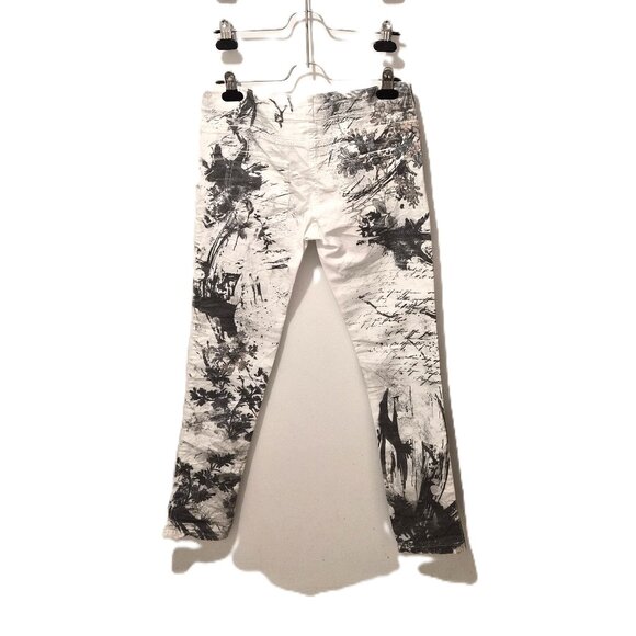 Gigi Moda White Floral Print Jeans Sz S Artwear Bohemian Romantic Euro Casual - Picture 4 of 7